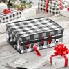 imagemDesign GiftWrapping Ribbon Storage Box with Handles  Holiday Bow Organizer Container with Lid  Christmas Giftwrap Ribbon Holder  Gift Storage Tote Bin and Bow Station Buffalo Plaid BlackWhite