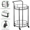 imagemDesign Metal Vintage Round Beverage Rolling Cart for Home  2Tier Serving Bar Trolley with EasyGlide Rotating Wheels Builtin Handle and Glass Shelves for Wine and Craft Beer  Black