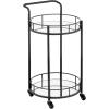 imagemDesign Metal Vintage Round Beverage Rolling Cart for Home  2Tier Serving Bar Trolley with EasyGlide Rotating Wheels Builtin Handle and Glass Shelves for Wine and Craft Beer  Black