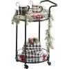 imagemDesign Metal Vintage Round Beverage Rolling Cart for Home  2Tier Serving Bar Trolley with EasyGlide Rotating Wheels Builtin Handle and Glass Shelves for Wine and Craft Beer  Black