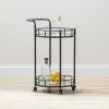 imagemDesign Metal Vintage Round Beverage Rolling Cart for Home  2Tier Serving Bar Trolley with EasyGlide Rotating Wheels Builtin Handle and Glass Shelves for Wine and Craft Beer  Black