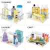 imagemDesign Nursery Plastic Storage Caddy Divided Bin  Utility Tote with Handle Holds Bottles Spoons Bibs Pacifiers Diapers Wipes Baby Lotion  2 Sections BPA Free Medium  Clear