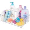 imagemDesign Nursery Plastic Storage Caddy Divided Bin  Utility Tote with Handle Holds Bottles Spoons Bibs Pacifiers Diapers Wipes Baby Lotion  2 Sections BPA Free Medium  Clear
