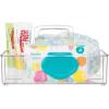 imagemDesign Nursery Plastic Storage Caddy Divided Bin  Utility Tote with Handle Holds Bottles Spoons Bibs Pacifiers Diapers Wipes Baby Lotion  2 Sections BPA Free Medium  Clear