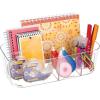 imagemDesign Plastic Office Storage Organizer Caddy Tote with Handle for Cabinet Countertop Desk Workspace  Holds Pens Colored Pencils Washi Tape Notebooks  Lumiere Collection 4 Pack  Clear