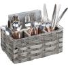 imagemDesign Plastic Woven Divided Cutlery Storage Organizer Caddy Tote  Basket Holder for Kitchen Table Cabinet Pantry  Holds Silverware Forks Knives Spoons Napkins and other Utensils  GrayGray