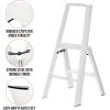 imagemDesign Small Folding Step Ladder Lightweight Slim Step Stool for Kitchen Closet Pantry Living Room Easy Reach MultiPurpose Foldable Stairs with Hand Rails Home Sort Collection Glossy White