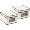 imagemDesign Soft Fabric Stackable Closet Storage Organizer Box with Clear Window and Attached Hinged Lid for Bedroom Hallway Entryway Closets 2 Pack  CreamEspresso Brown