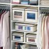 imagemDesign Soft Fabric Stackable Closet Storage Organizer Box with Clear Window and Attached Hinged Lid for Bedroom Hallway Entryway Closets 2 Pack  CreamEspresso Brown