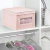 imagemDesign Soft Stackable Fabric Closet Storage Organizer Holder Box Bin with Clear Window Attached Hinged Lid  Bedroom Hallway Entryway Bathroom  Large  4 Pack PinkWhite