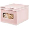 imagemDesign Soft Stackable Fabric Closet Storage Organizer Holder Box Bin with Clear Window Attached Hinged Lid  Bedroom Hallway Entryway Bathroom  Large  4 Pack PinkWhite