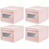 imagemDesign Soft Stackable Fabric Closet Storage Organizer Holder Box Bin with Clear Window Attached Hinged Lid  Bedroom Hallway Entryway Bathroom  Large  4 Pack PinkWhite