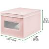 imagemDesign Soft Stackable Fabric Closet Storage Organizer Holder Box Bin with Clear Window Attached Hinged Lid  Bedroom Hallway Entryway Bathroom  Large  4 Pack PinkWhite