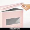 imagemDesign Soft Stackable Fabric Closet Storage Organizer Holder Box Bin with Clear Window Attached Hinged Lid  Bedroom Hallway Entryway Bathroom  Large  4 Pack PinkWhite