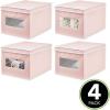 imagemDesign Soft Stackable Fabric Closet Storage Organizer Holder Box Bin with Clear Window Attached Hinged Lid  Bedroom Hallway Entryway Bathroom  Large  4 Pack PinkWhite