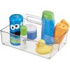 imagemDesign Nursery Plastic Storage Caddy Divided Bin Utility Tote with Handle Holds Bottles Spoons Bibs Pacifiers Diapers Wipes Baby Lotion 2 Sections BPA Free Medium Clear