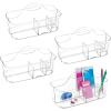 imagemDesign Plastic Office Storage Organizer Caddy Tote with Handle for Cabinet Countertop Desk Workspace  Holds Pens Colored Pencils Washi Tape Notebooks  Lumiere Collection 4 Pack  Clear