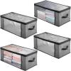 imagemDesign Soft Fabric Closet Storage Organizer Zipper Bag with EasyView Front and Side Windows and Pull Handle for Bedroom Hallway Entryway Nursery Closets 4 Pack Charcoal GrayBlack
