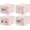 imagemDesign Soft Stackable Fabric Closet Storage Organizer Holder Box Bin with Clear Window Attached Hinged Lid Bedroom Hallway Entryway Bathroom Large 4 Pack PinkWhite