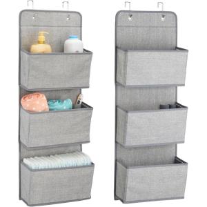 imagemDesign A58 Soft Fabric Over The Door Hanging Storage Organizer with 3 Large Pockets for ChildKids Room or NurseryHooks Included Textured Print 2 PackGray