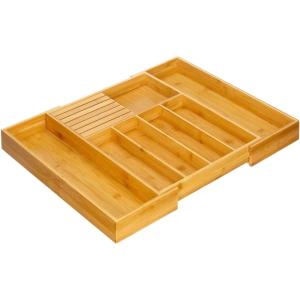 imagemDesign Bamboo Wood Expandable Kitchen Drawer Utensil Organizer Tray CutleryKnife Drawer Storage for Kitchen  Holds Cutlery Flatware Silverware Cooking Utensils  Home Sort Collection  Natural