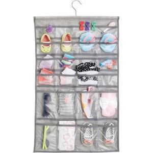 imagemDesign Fabric Baby Nursery Closet Organizer for Hats Bows Shoes Socks  Hanging 48 Pockets Gray