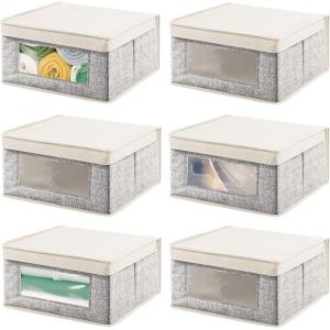 imagemDesign Medium Fabric Stackable Closet Storage Organizer Box with Front WindowLid for Bedroom Office Mudroom Organization Hold Clothes Blankets Linens Lido Collection 6 Pack BlackCream