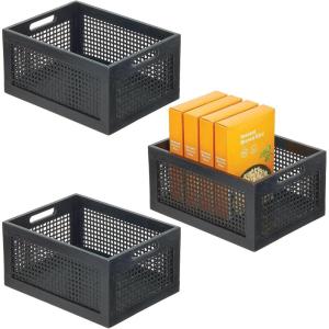 imagemDesign Small Decorative Wooden Crate Storage Box Rustic Pine Wood Organizer Bin Basket w BuiltIn Handles for Kitchen Pantry Cupboard Cabinet  Home Sort Collection  3 Pack  Black Pine