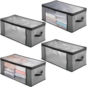 imagemDesign Soft Fabric Closet Storage Organizer Zipper Bag with EasyView Front and Side Windows and Pull Handle for Bedroom Hallway Entryway Nursery Closets 4 Pack  Charcoal GrayBlack