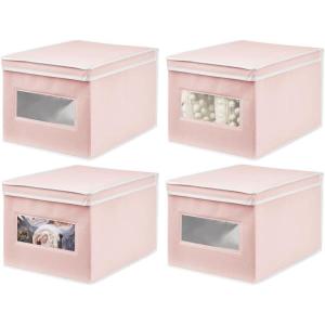 imagemDesign Soft Stackable Fabric Closet Storage Organizer Holder Box Bin with Clear Window Attached Hinged Lid  Bedroom Hallway Entryway Bathroom  Large  4 Pack PinkWhite