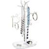 imagemDesign Decorative Plastic Fashion Jewelry Accessory Organizer Tower with Hooks and Storage Tray  Holds and Displays Necklaces Chokers Bracelets Rings Earrings  Tree Stand Design  Clear