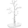 imagemDesign Decorative Plastic Fashion Jewelry Accessory Organizer Tower with Hooks and Storage Tray  Holds and Displays Necklaces Chokers Bracelets Rings Earrings  Tree Stand Design  Clear