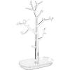 imagemDesign Decorative Plastic Fashion Jewelry Accessory Organizer Tower with Hooks and Storage Tray  Holds and Displays Necklaces Chokers Bracelets Rings Earrings  Tree Stand Design  Clear