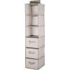 imagemDesign Hanging Shelf with 3 Compartments and 3 Drawers  Synthetic Fibre Fabric  Ideal Clothes Storage Unit  Light GreyLight Brown