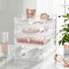 imagemDesign Makeup Organiser  Cosmetic Storage Unit with Tray on Top and 3 Sliding Drawers  Makeup Holder for Lipstick Nail Varnish Eye Shadow Brushes and More  Clear