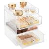 imagemDesign Makeup Organiser  Cosmetic Storage Unit with Tray on Top and 3 Sliding Drawers  Makeup Holder for Lipstick Nail Varnish Eye Shadow Brushes and More  Clear