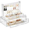imagemDesign Plastic Jewelry Organizer Storage Station 1 Drawer 6 Ring Holders Tray for Dressing Table Cosmetic Station Dresser Bathroom Vanity Countertop  Holds Earrings Watches Bracelets  Clear
