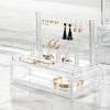 imagemDesign Plastic Jewelry Organizer Storage Station 1 Drawer 6 Ring Holders Tray for Dressing Table Cosmetic Station Dresser Bathroom Vanity Countertop  Holds Earrings Watches Bracelets  Clear