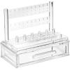 imagemDesign Plastic Jewelry Organizer Storage Station 1 Drawer 6 Ring Holders Tray for Dressing Table Cosmetic Station Dresser Bathroom Vanity Countertop  Holds Earrings Watches Bracelets  Clear