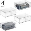 imagemDesign Plastic Stackable Closet Storage Organizer Bin Containers with Front Pull Drawer for Cabinet Desk Shelf Cupboard or Dresser Organization  Lumiere Collection  4 Pack  Clear