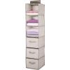 imagemDesign Hanging Shelf with 3 Compartments and 3 Drawers  Synthetic Fibre Fabric  Ideal Clothes Storage Unit  Light GreyLight Brown