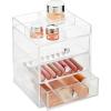 imagemDesign Makeup Organiser Cosmetic Storage Unit with Tray on Top and 3 Sliding Drawers Makeup Holder for Lipstick Nail Varnish Eye Shadow Brushes and More Clear
