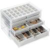 imagemDesign Plastic 4Drawer Jewelry Box Removable Divided Organizer Trays for Storage on Dresser Vanity Countertop Holds Earrings Bracelets Necklaces Bangles Rings ClearGray