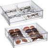 imagemDesign Wide Stackable Plastic Eye Glass Organizer Box Holder for Sunglasses Reading Glasses Lens Cleaning Cloths Accessories  2 Divided Drawers with 10 Sections Lumiere Collection 2 Pack Clear