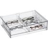imagemDesign Wide Stackable Plastic Eye Glass Organizer Box Holder for Sunglasses Reading Glasses Lens Cleaning Cloths Accessories  2 Divided Drawers with 10 Sections Lumiere Collection Clear