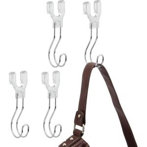imagemDesign Hanging Closet Storage Hook  Organizes Handbags Scarves Ties Belts Accessories  Great for Men Women ampamp Kids Bedroom Hall ampamp Coat Closet  Hangs Below Wire Shelving 4 Pack  ChromeClear