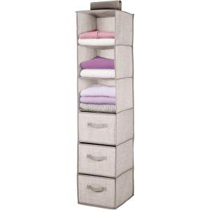 imagemDesign Hanging Shelf with 3 Compartments and 3 Drawers  Synthetic Fibre Fabric  Ideal Clothes Storage Unit  Light GreyLight Brown