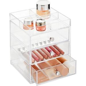 imagemDesign Makeup Organiser  Cosmetic Storage Unit with Tray on Top and 3 Sliding Drawers  Makeup Holder for Lipstick Nail Varnish Eye Shadow Brushes and More  Clear