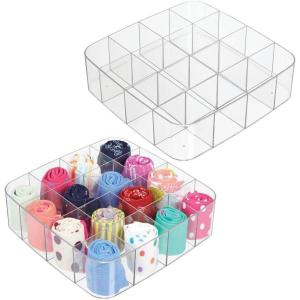 imagemDesign Plastic Closet Accessory Drawer Organizer for Dresser Closet Bedroom Bathroom Entryway Office  Store Belts Ties Socks Watches  16 Sections 2 Pack  Clear