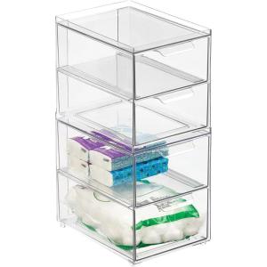 imagemDesign Stackable Storage Containers Box with 2 PullOut Drawers  Stacking Plastic Drawer Bins for Closet Organization Linen Coat Bedroom or Entryway Closets  Lumiere Collection  2 Pack  Clear